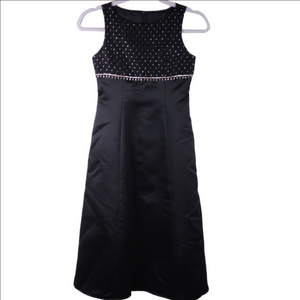 Jessica McClintock Black Satin Diamond Embellished Sleeveless Long Sheath Dress